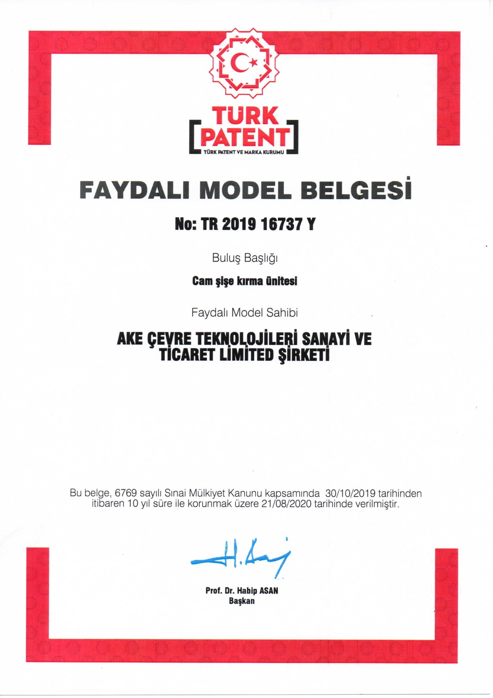 Faydalı Model Belgesi 2019