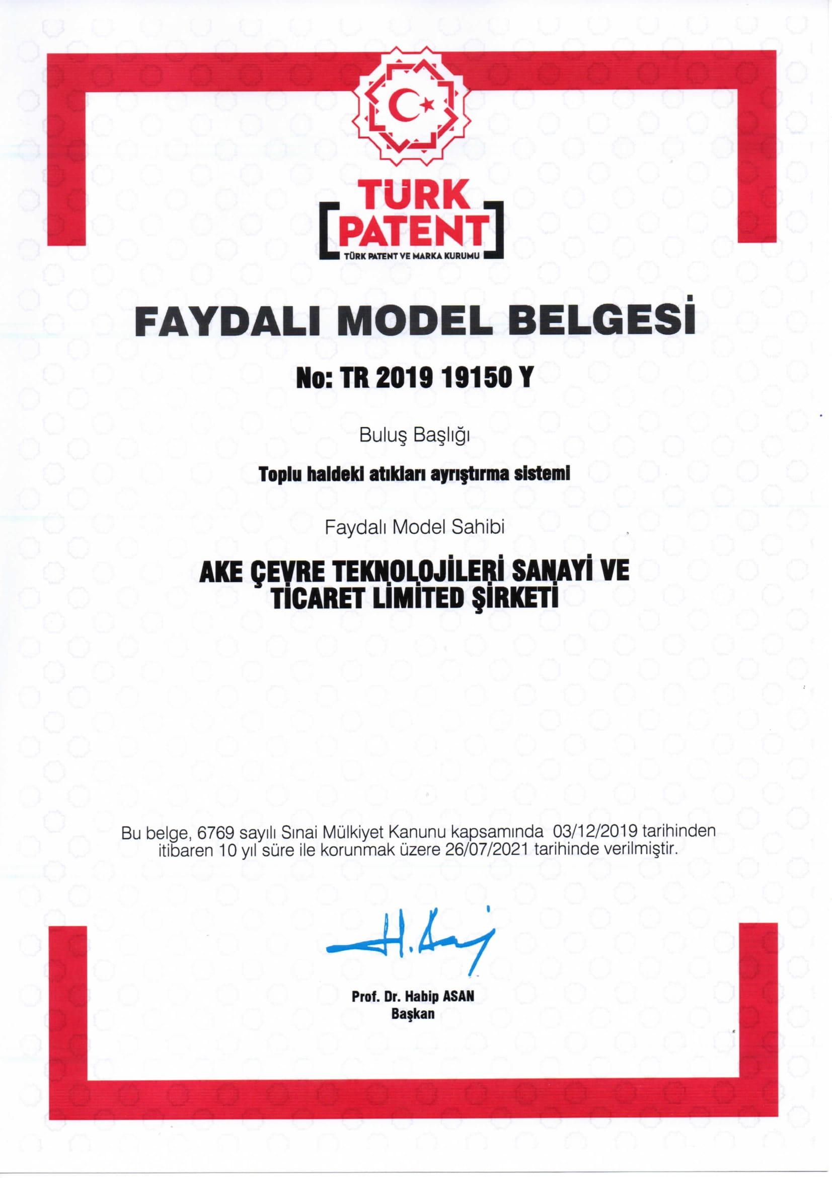 Faydalı Model Belgesi 2019