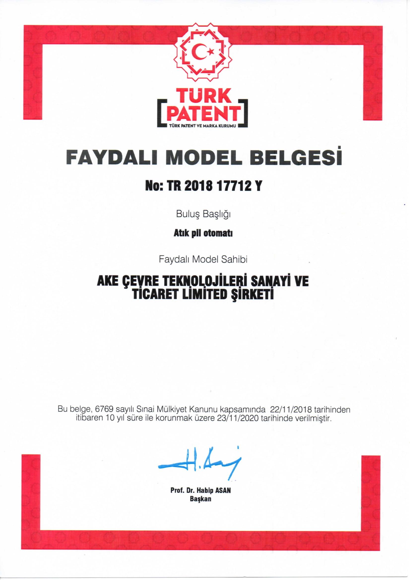 Faydalı Model Belgesi 2018